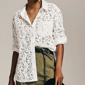 Pilcro Anthropology White Lace Button Down Shirt
